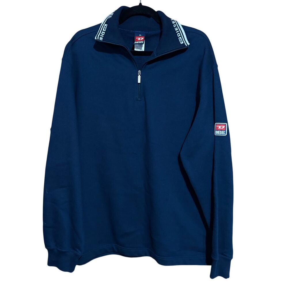 Diesel vintage 90's quart zip spell out logo navy blue sweatshirt men's‎ XL